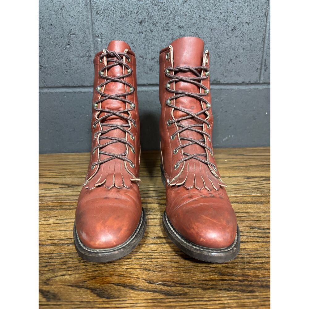 Vintage Justin Lace Up Roper Boots Burgundy Leather Kiltie USA Women’s 7.5 - Picture 3 of 9